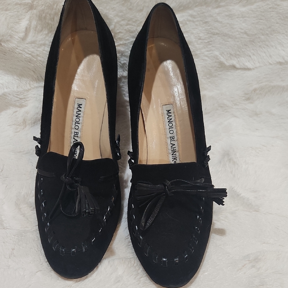 Manolo Blahnik Black Tassel Loafers
